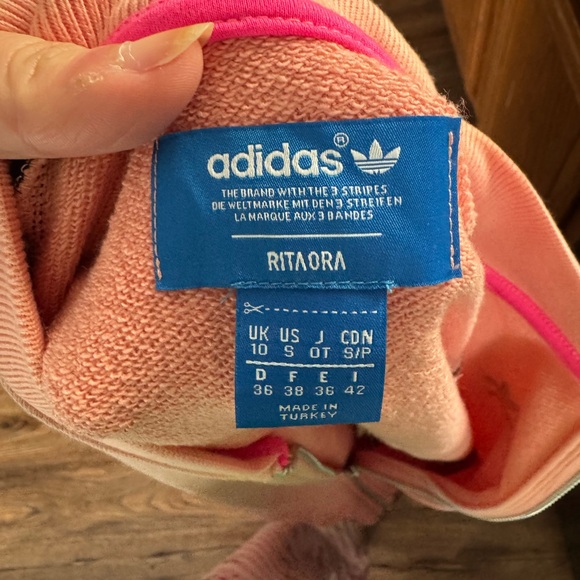 adidas Originals Women's Pink Flocked Wing Mesh Bomber Jacket S Track Top - Picture 6 of 6